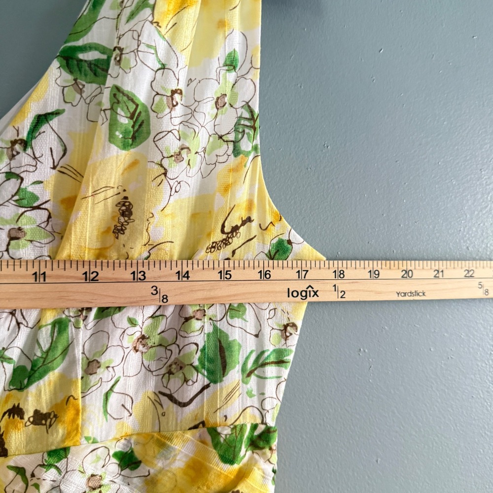Y2K Watercolor Floral Garden Girl Dress 10 Yellow Cotton Lined Summer Wedding - Picture 4 of 9